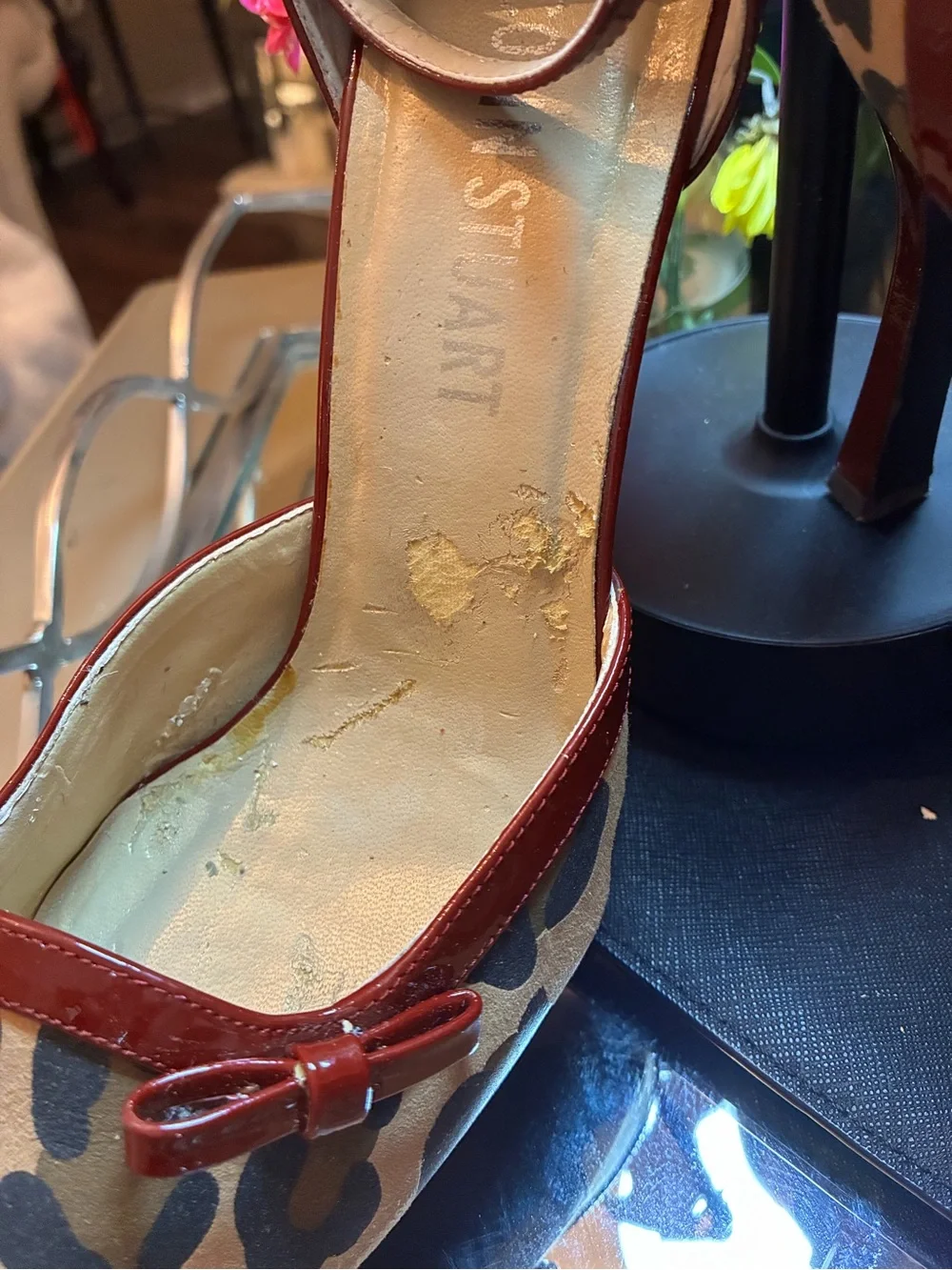 Colin Stuart Leopard Print Pumps with Red Patent Trim